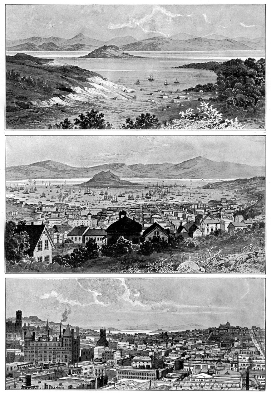 1848年、1858年11月、19世紀末、1901年のサンフランシスコ 作： 不明
