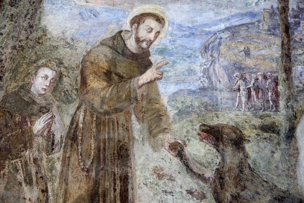 サンタ・キアラの回廊、ナポリフレスコの詳細。SFrancesco, ナポリ, イタリア 作： 不明