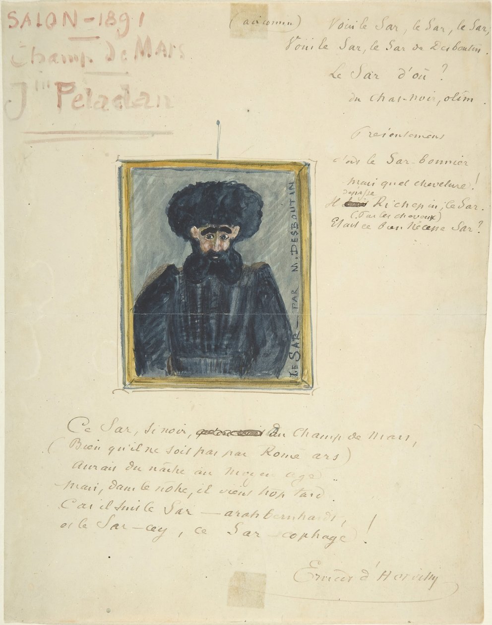 サル・ジョセフィン・ペラダンの風刺画、1891年。 作： 不明