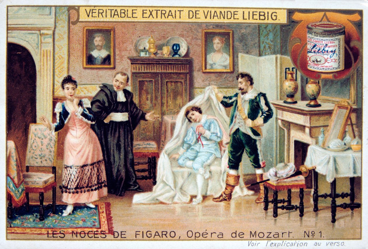 モーツァルトオペラ「フィガロの結婚」、1786年1905年の場面。 作： 不明