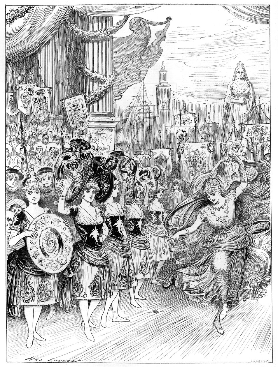 パントマイムのシーンデューティーレーンシアターでの40の盗賊、ロンドン、1887 作： 不明