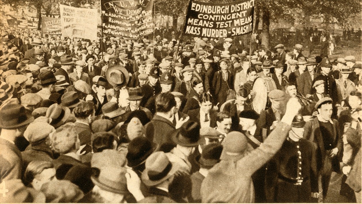 スコットランドの行進者、手段テスト抗議、ハイドパーク、ロンドン、1932年、1933年。 作： 不明