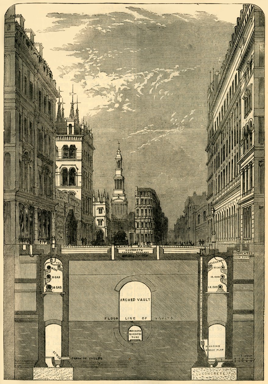 ホルボーン高架橋のセクション、地下鉄を示す、c1876。 作： 不明