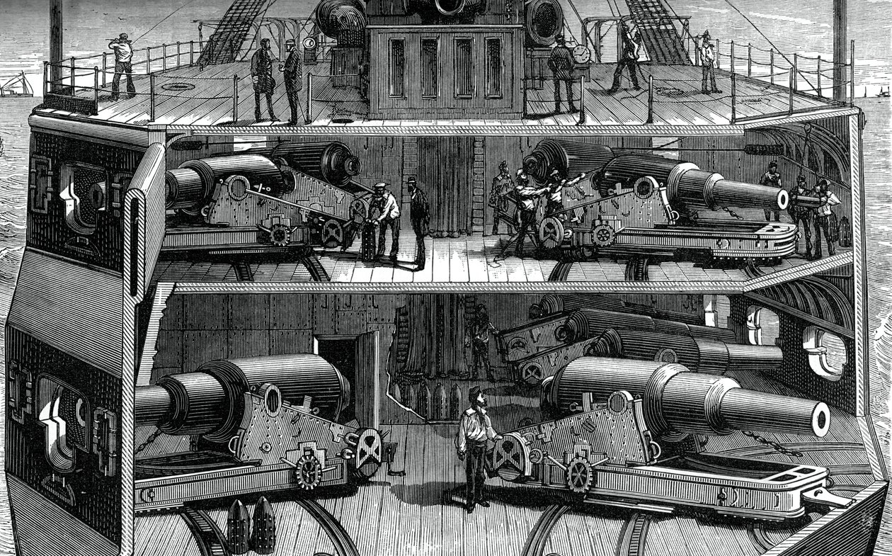装甲フリゲート艦アレクサンドラの電池の断面図、c1880 作： 不明