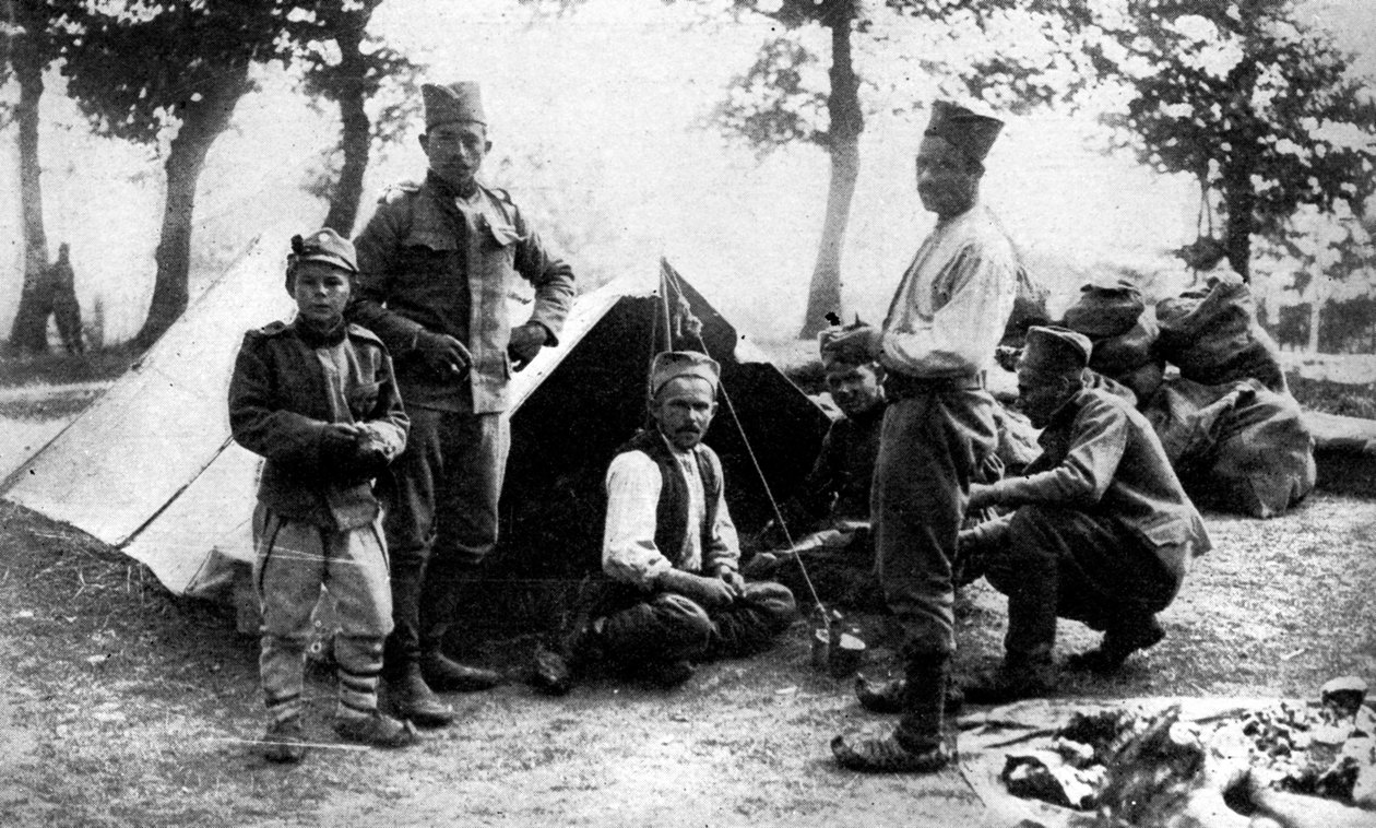 セルビア人兵士のキャンプ、第一次世界大戦、1914年 作： 不明