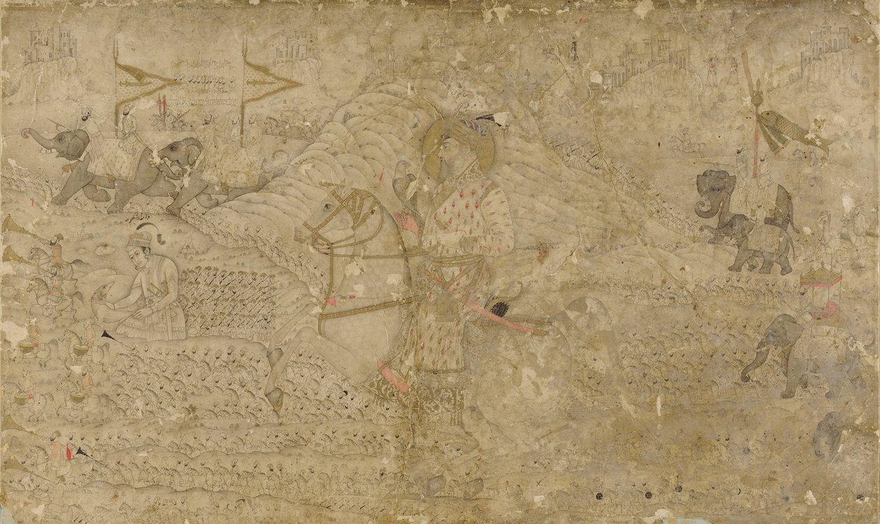 シャー・ジャハーンと息子のダラ・シコー・ハンティング、S. 1790年。 作： 不明