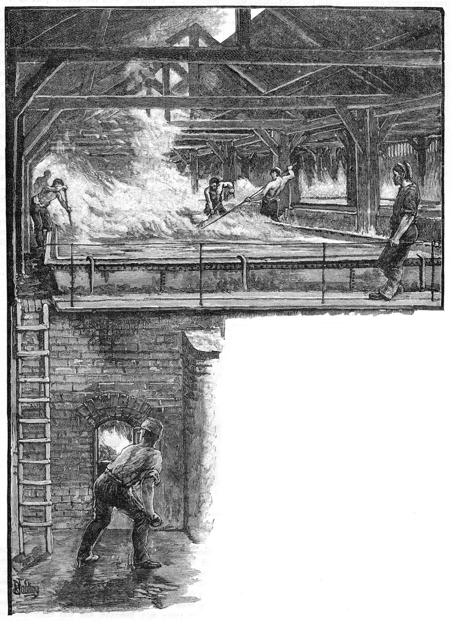 サウスダラムソルトワークスで塩をシャベルで掘る、1884年 作： 不明