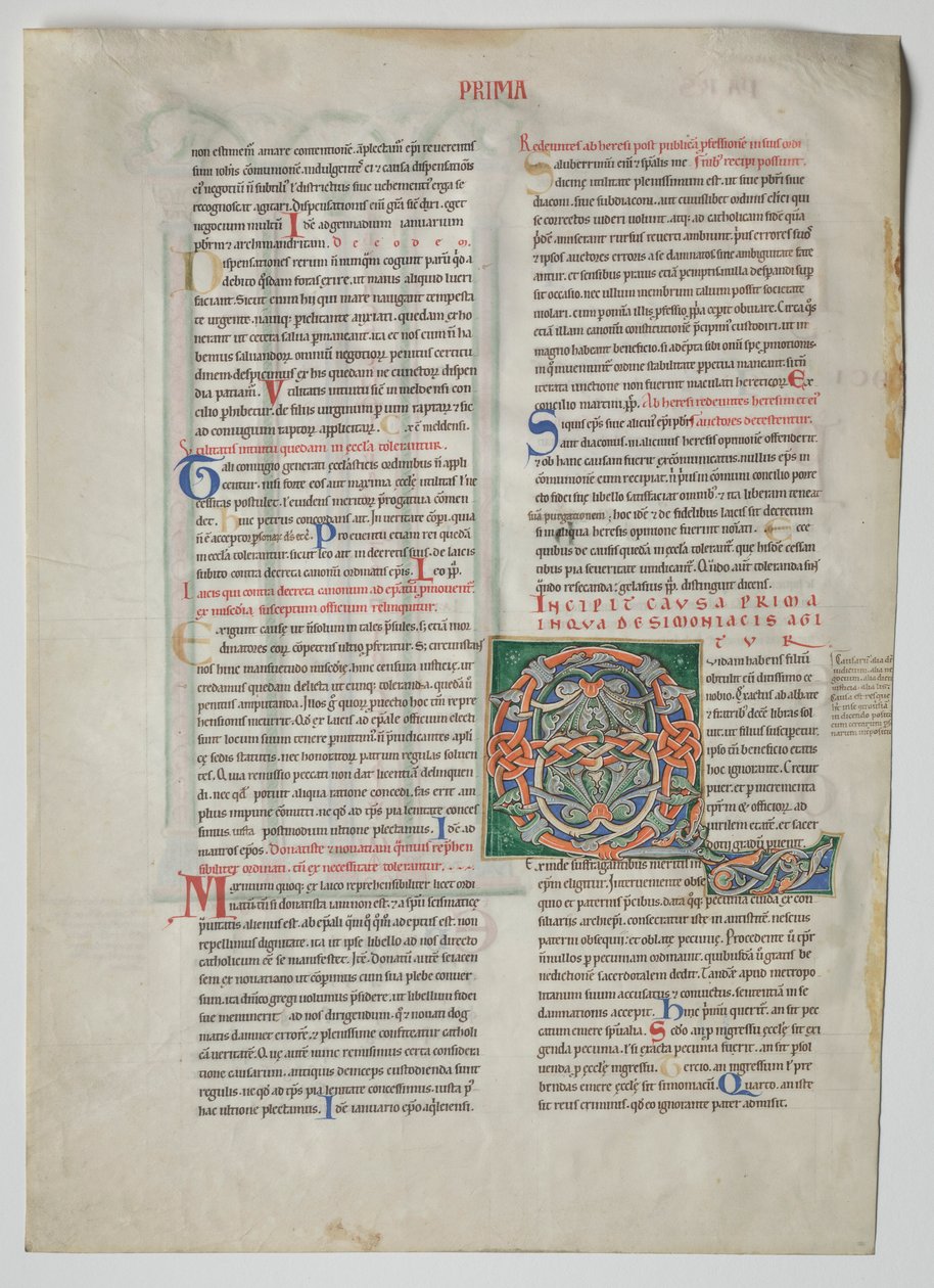 Gratianの布告による単一の葉：装飾された最初のQ [uidamが持ってきた]、c1160-1165 作： 不明