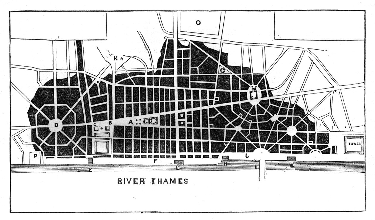 クリストファー・レンズ卿は大火災後のロンドンの再建を計画しています1666 c1902 作： 不明