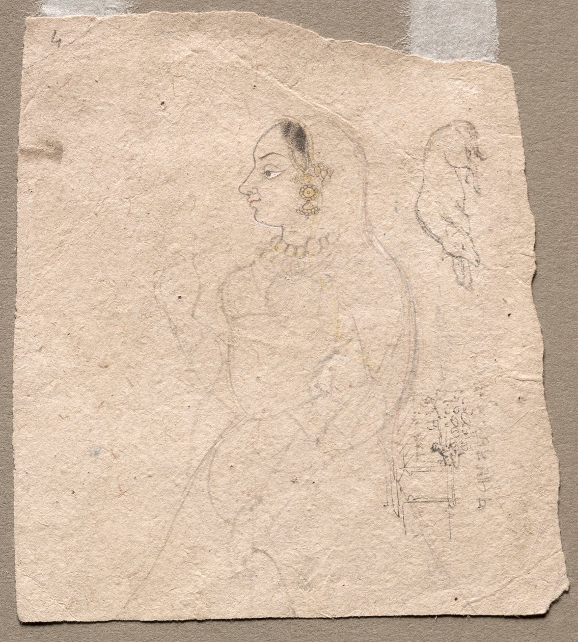1700年代の象と他の動物を裏返しにした女性のスケッチ。 作： 不明