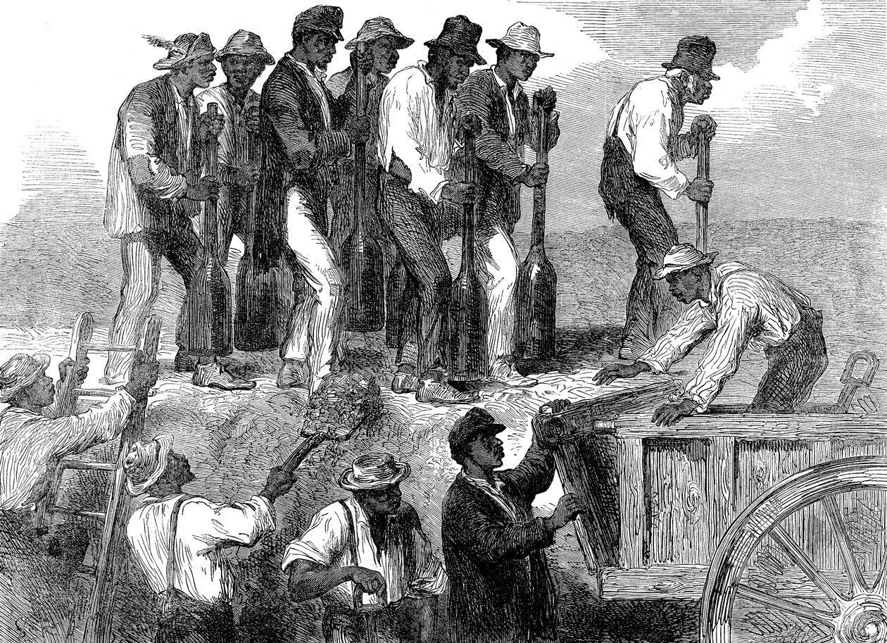 ジョージア州サバンナの要塞を強化する奴隷労働、アメリカ南北戦争、1863年 作： 不明