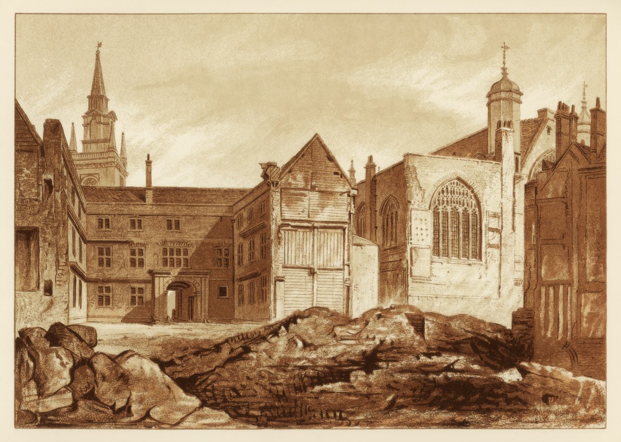 1886年、ロンドン市、ギルドホールチャペルとブラックウェルホールの南東ビュー 作： 不明