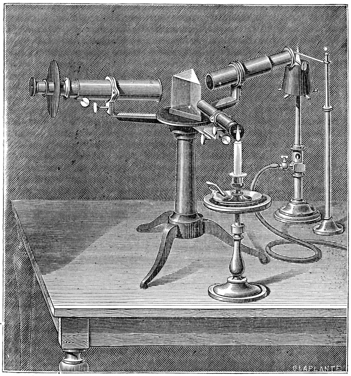 Robert Wilhelm BunsenとGustav Robert Kirchhoffが使用した分光装置、c1895 作： 不明