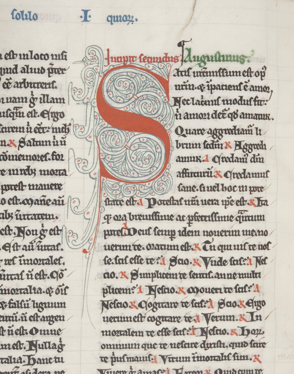 聖アウグスティヌスのヒッポ「オペラ」、Fol 151 verso、詳細、c.1200（羊皮紙にペンとインク） 作： 不明