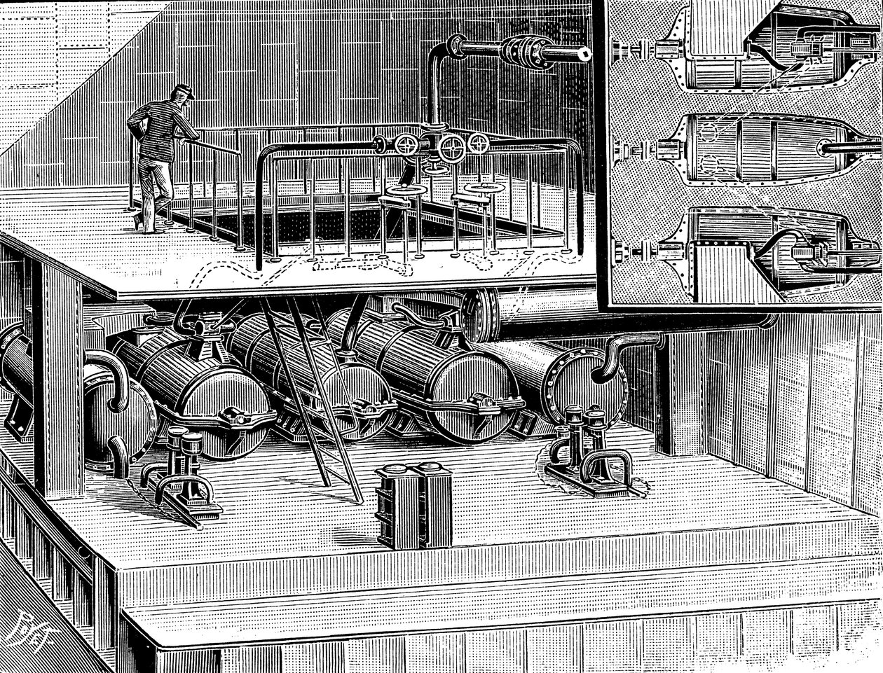 ドーバーパケットボートクイーンに取り付けられた蒸気タービン、1904年 作： 不明