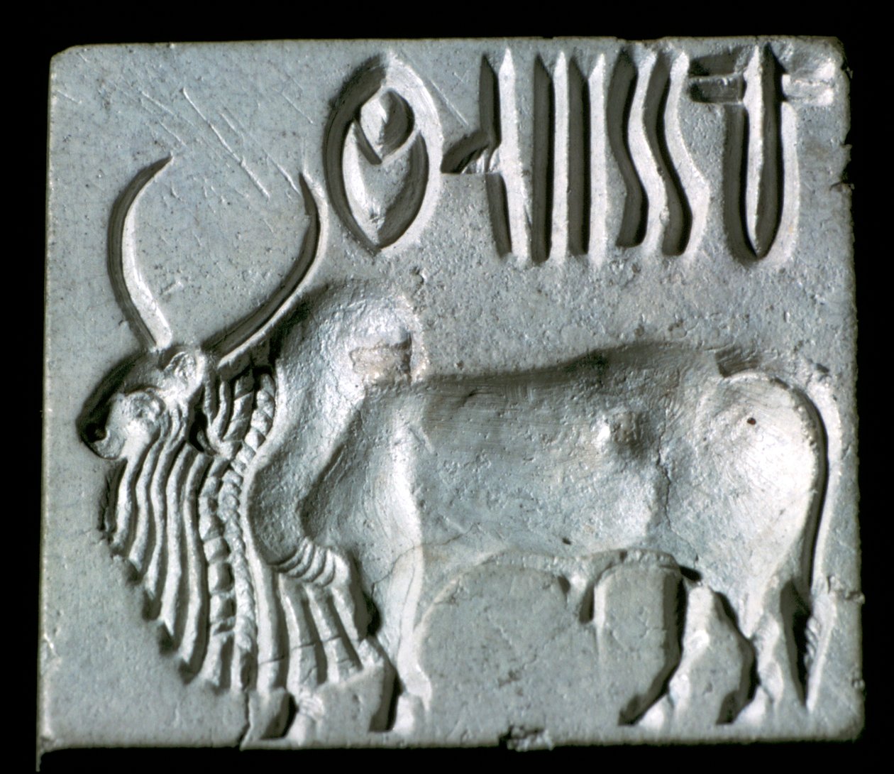 ステアタイト アザラシとこぶのある雄牛、インダス渓谷、モヘンジョ ダロ、紀元前 2500 ～ 2000 年 作： 不明