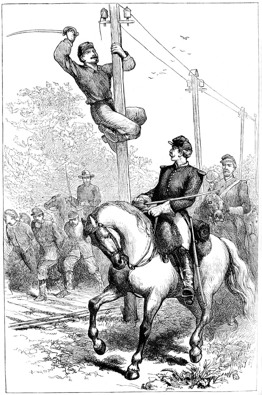 スチュワーツ騎兵隊の電信線の切断、南北戦争、c1861-1864 c1880 作： 不明