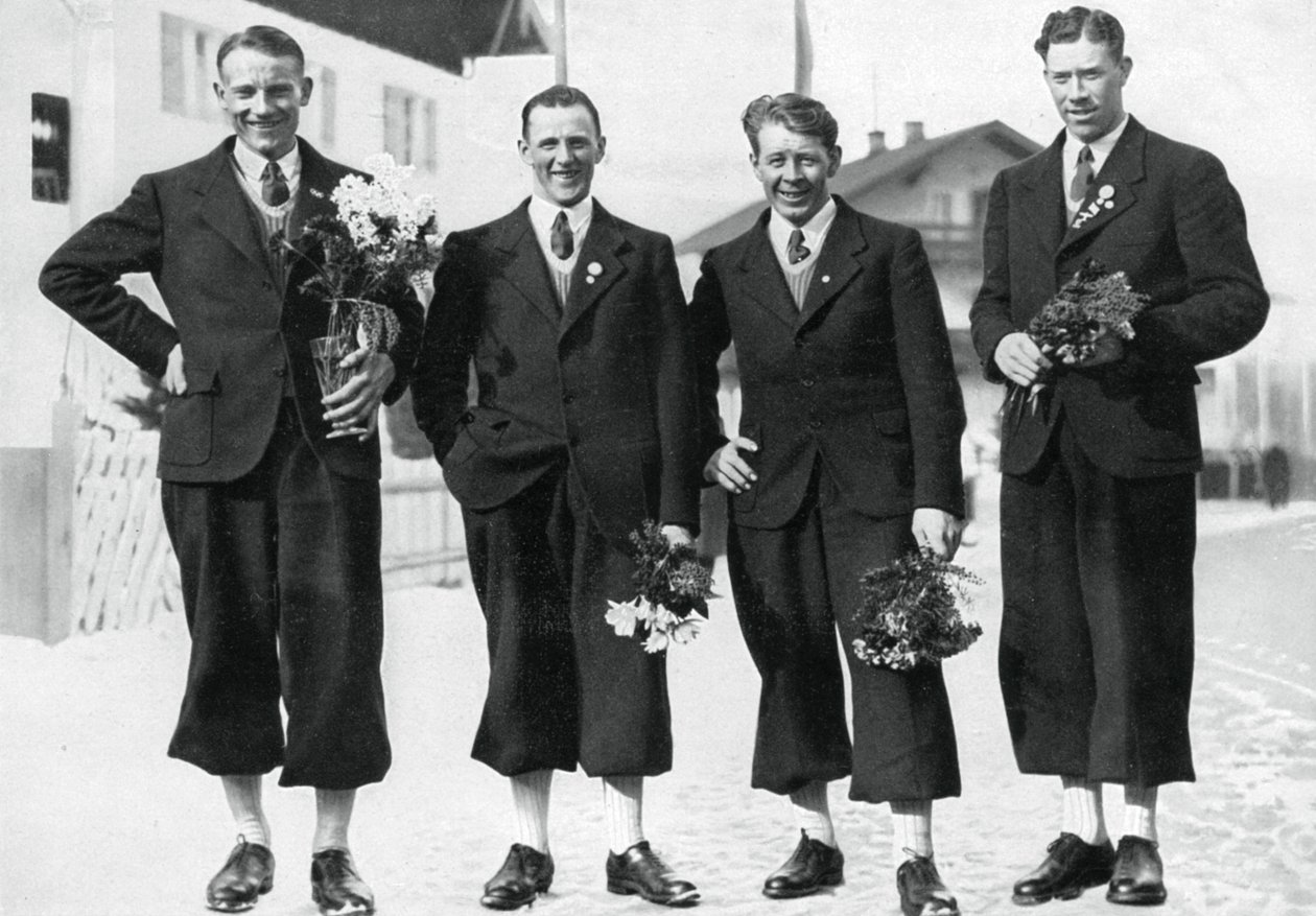 スウェーデンのクロスカントリースキーチーム、冬季オリンピック、ドイツ、ガルミッシュパルテンキルヘン、1936年 作： 不明