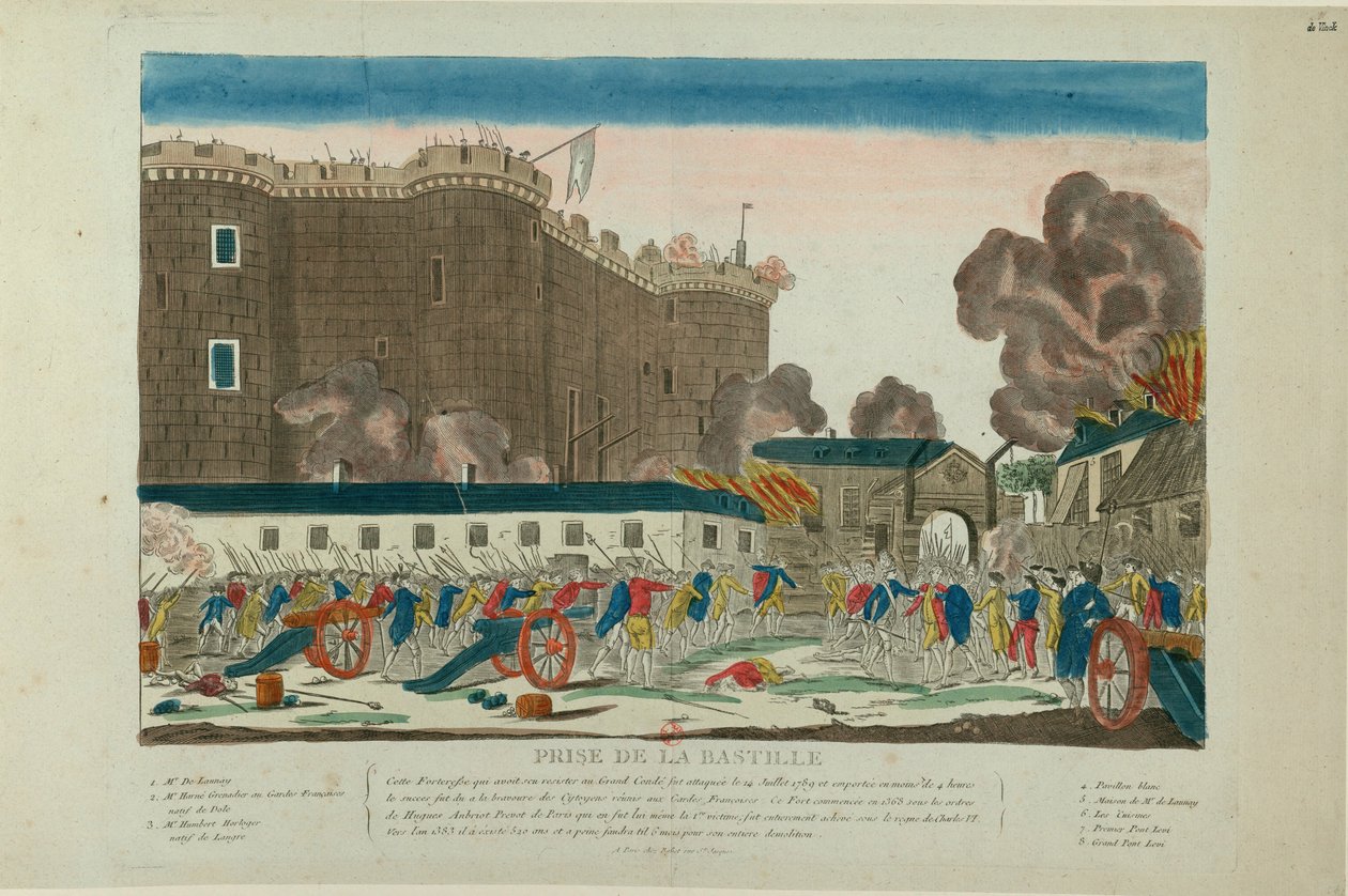 1789 年 7 月 14 日のバスティーユ奪取。 作： 不明
