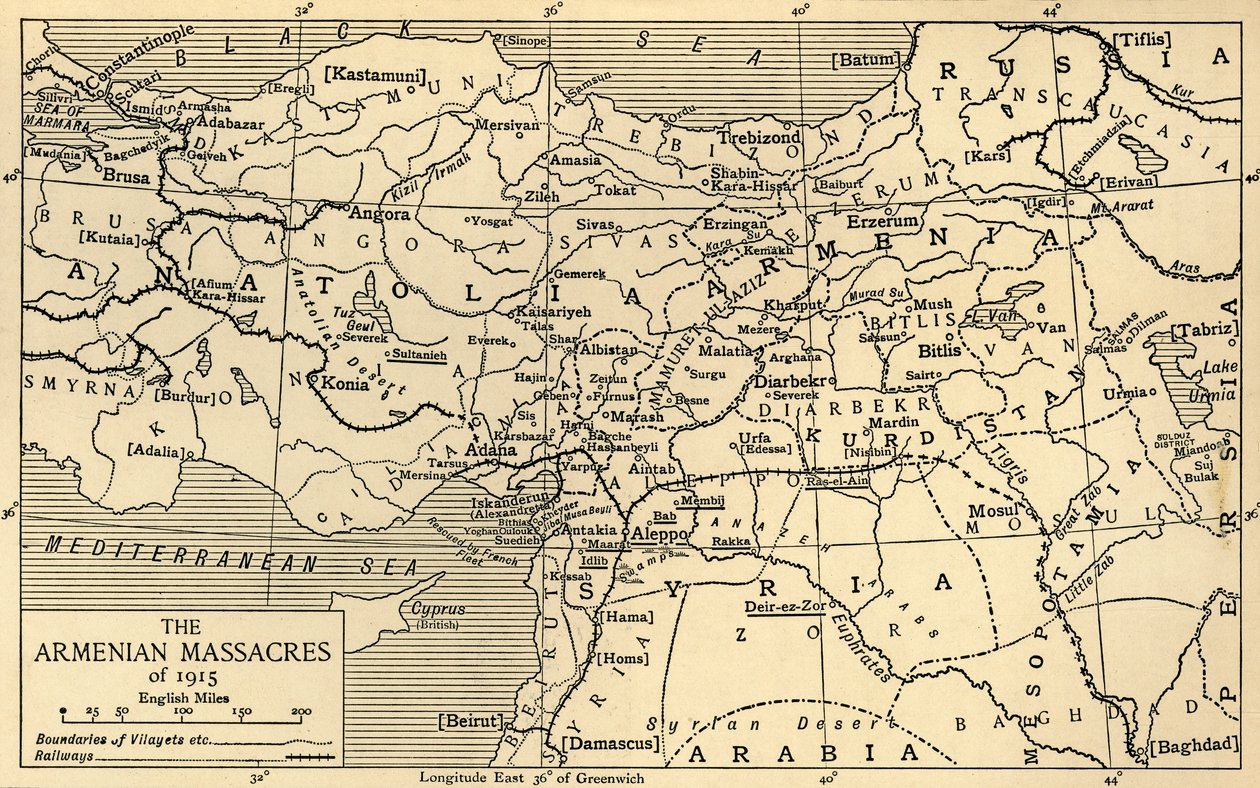 1915年のアルメニア虐殺、第一次世界大戦、c1920。 作： 不明