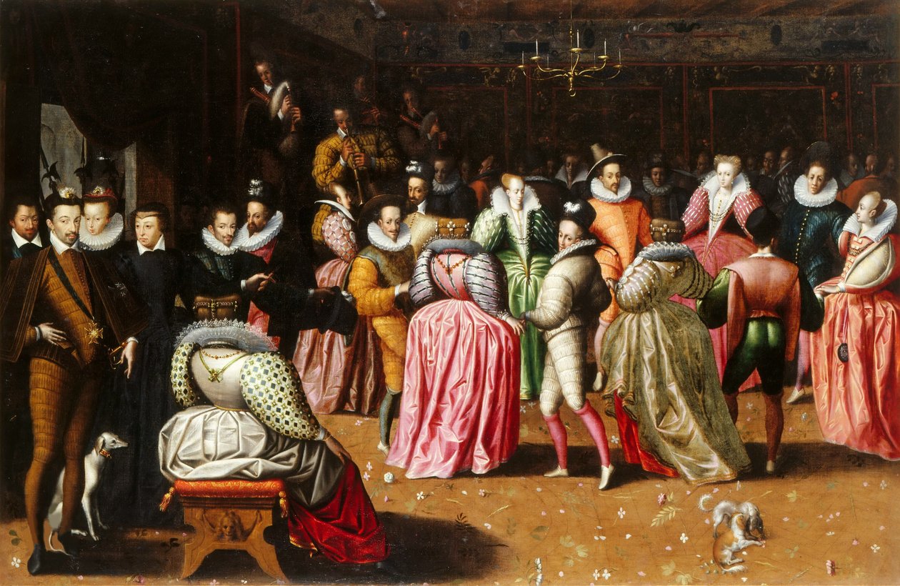 フランス王アンリ 3 世の宮廷の舞踏会、1575～1600 年。 作： 不明