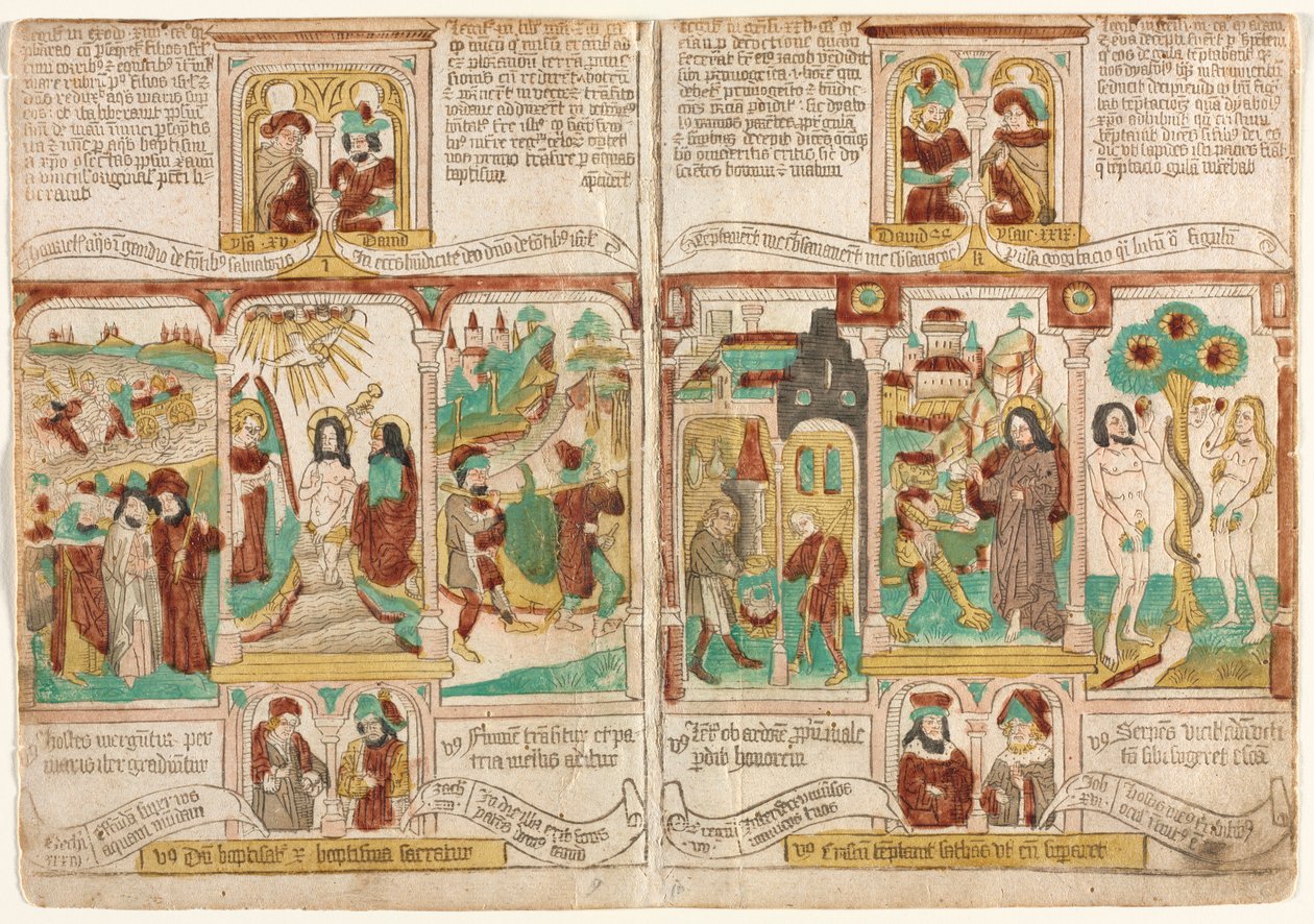貧しい聖書の教皇の聖書、紅海で溺死したファラオ軍...、1450年-1465年。 作： 不明