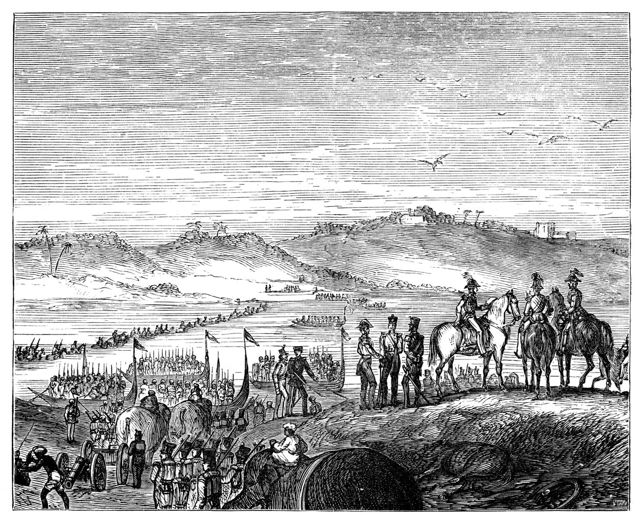 19世紀、インドのSutlej川を渡るイギリス軍、1900年 作： 不明