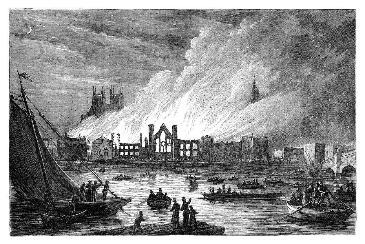 国会議事堂のバーニング、ロンドン、1834 c1895 作： 不明