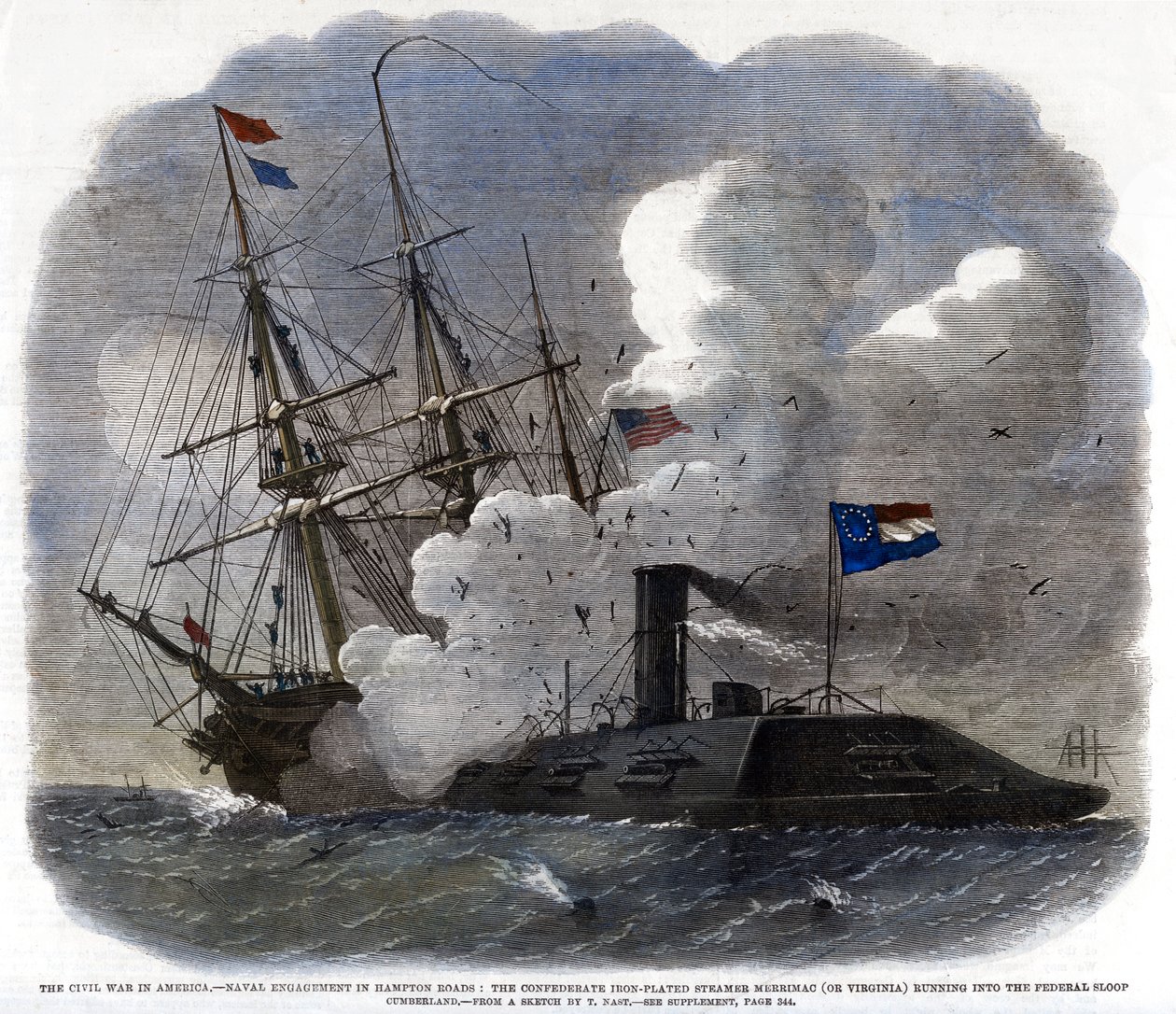 アメリカの南北戦争-ハンプトンロードでの海軍の関与...、1862 作： 不明