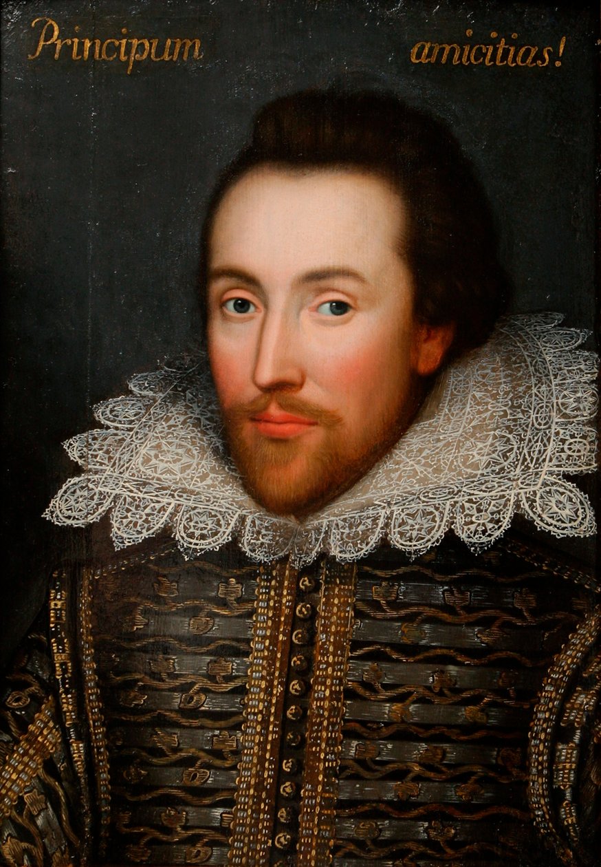 William Shakespeare 1564-1616のCobbe肖像画、1610年頃。 作： 不明