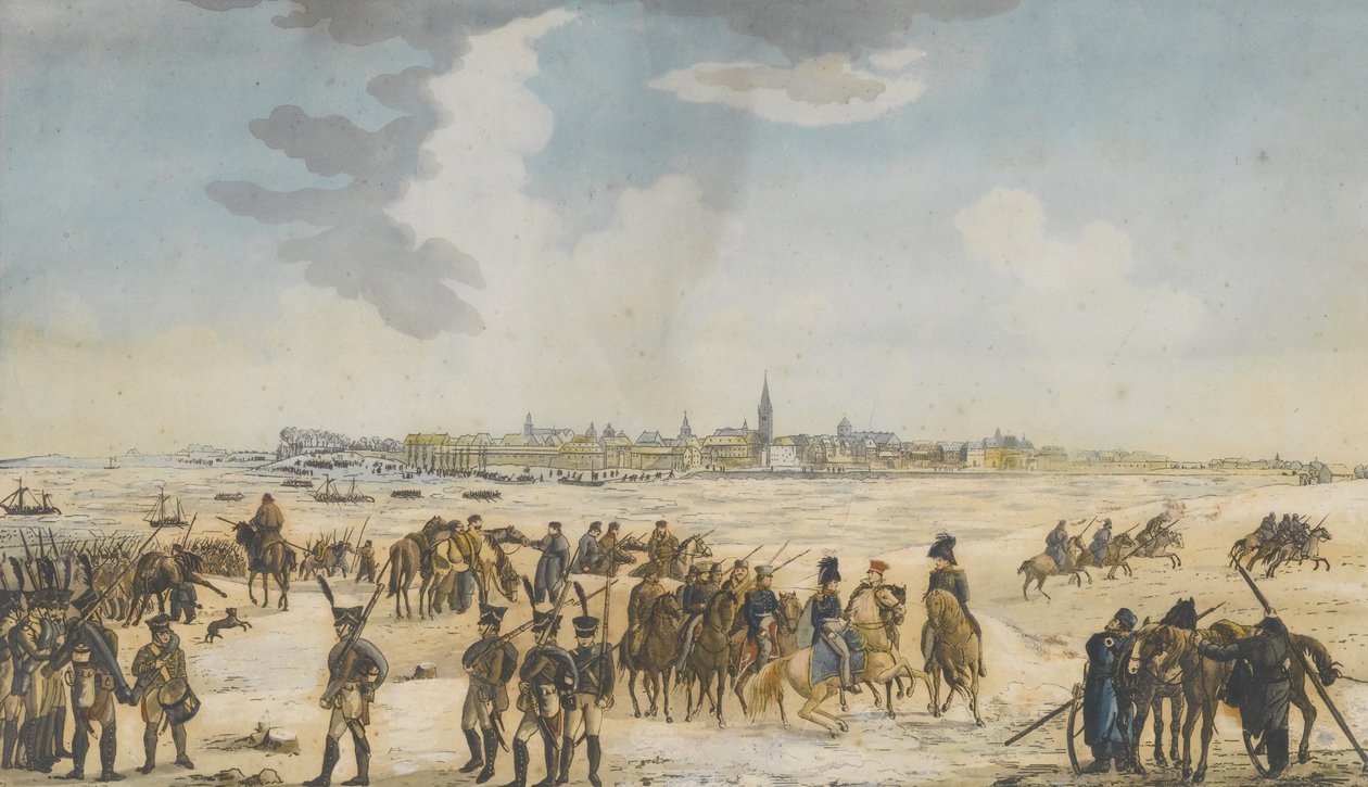 1814年1月13日、ロシア軍によるデュッセルドルフ近くのラインの交差点 作： 不明