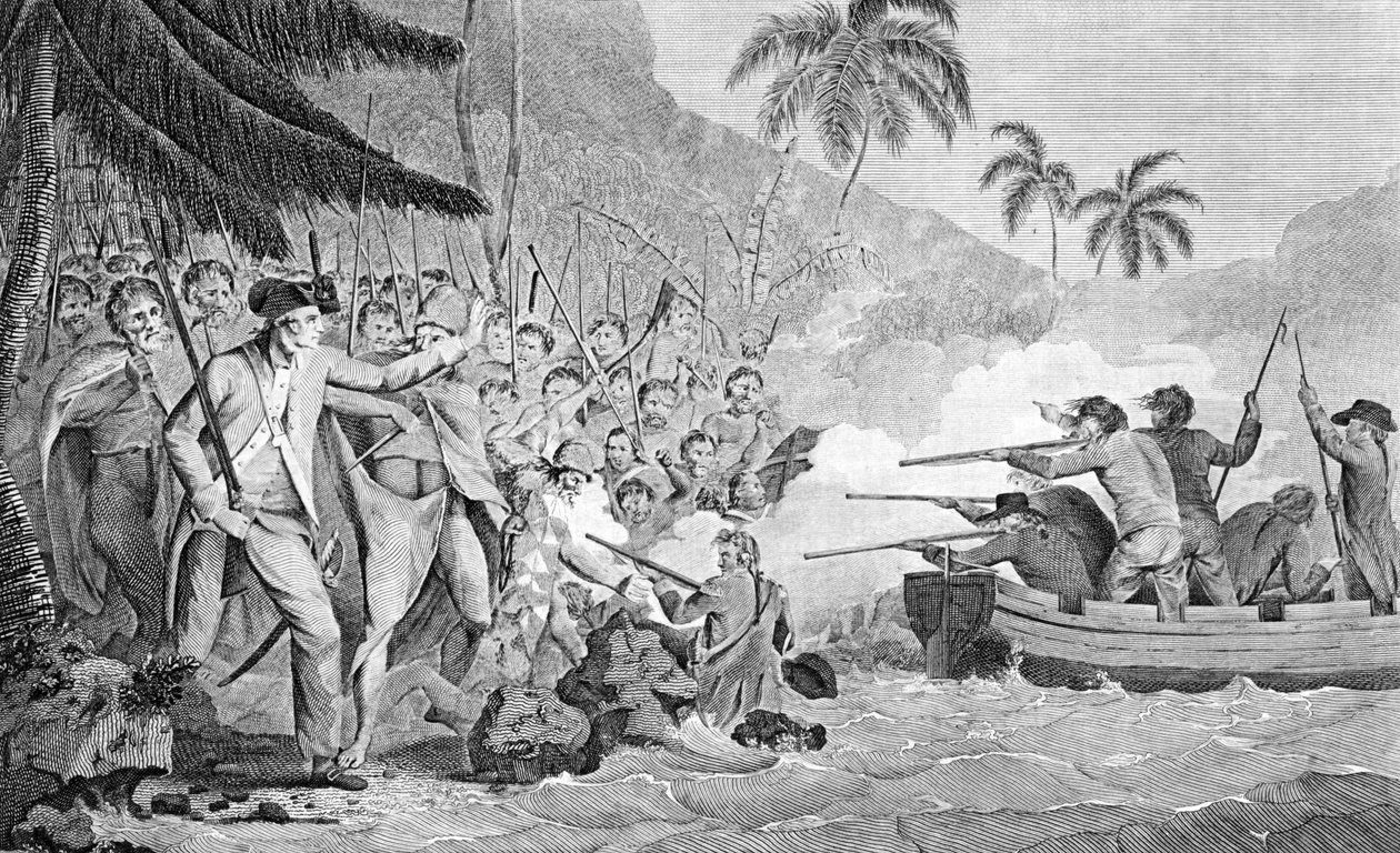 1779年、1784年2月14日のキャプテン・ジェームズ・クックの死 作： 不明