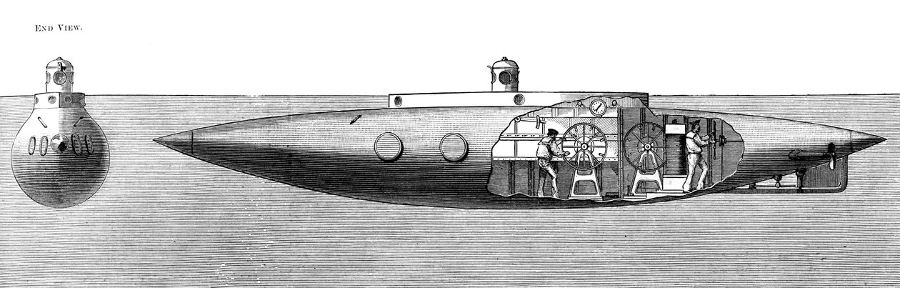 変位沈下および上昇する潜水艦ボートノーチラス、1887 作： 不明