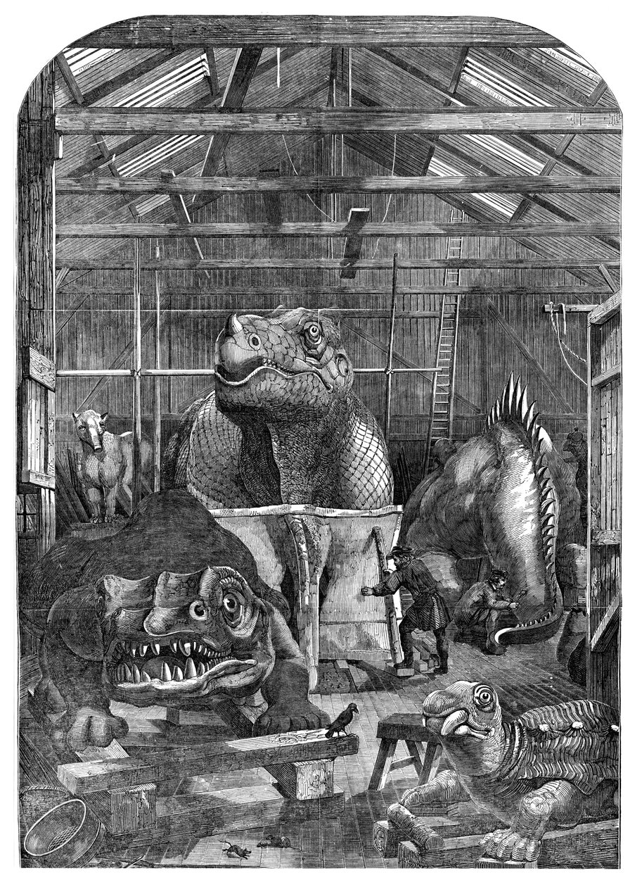 1853年、シデナムのクリスタルパレスにある絶滅した動物のモデルルーム 作： 不明