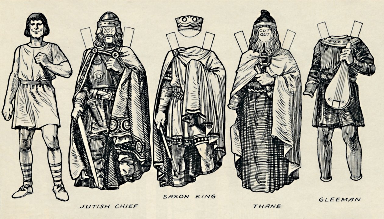 英国の衣装のギャラリー：アングロサクソン時代の人々の服装、c1934 作： 不明