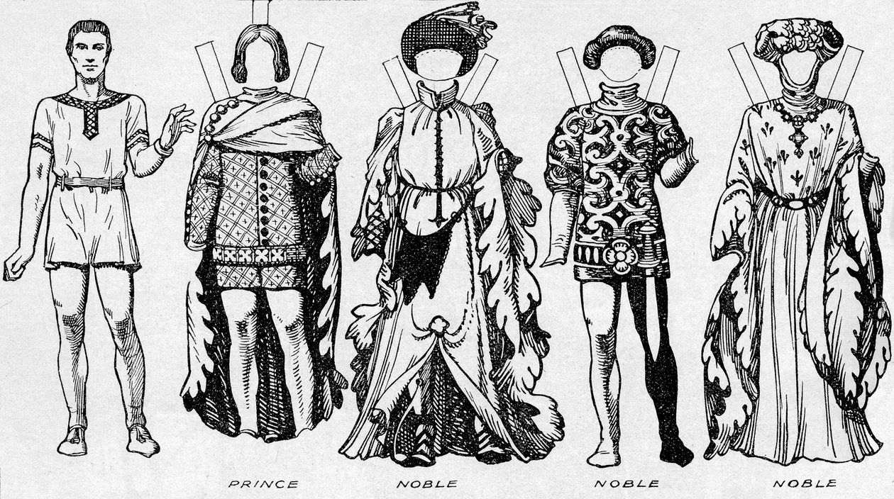 衣装のギャラリー：エドワード3世の治世の最後の年に着用されたドレス、c1934 作： 不明