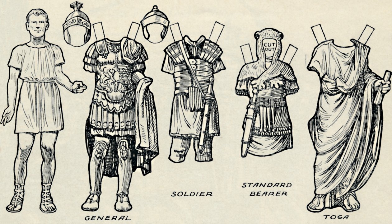 歴史的衣装のギャラリー：イギリス人とローマ人が着用していたもの、c1934 作： 不明