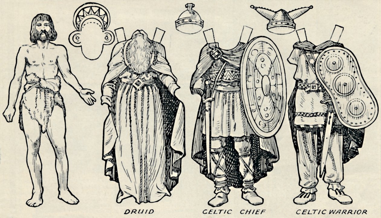 歴史的衣装のギャラリー：イギリス人とローマ人が着用していたもの、c1934 作： 不明