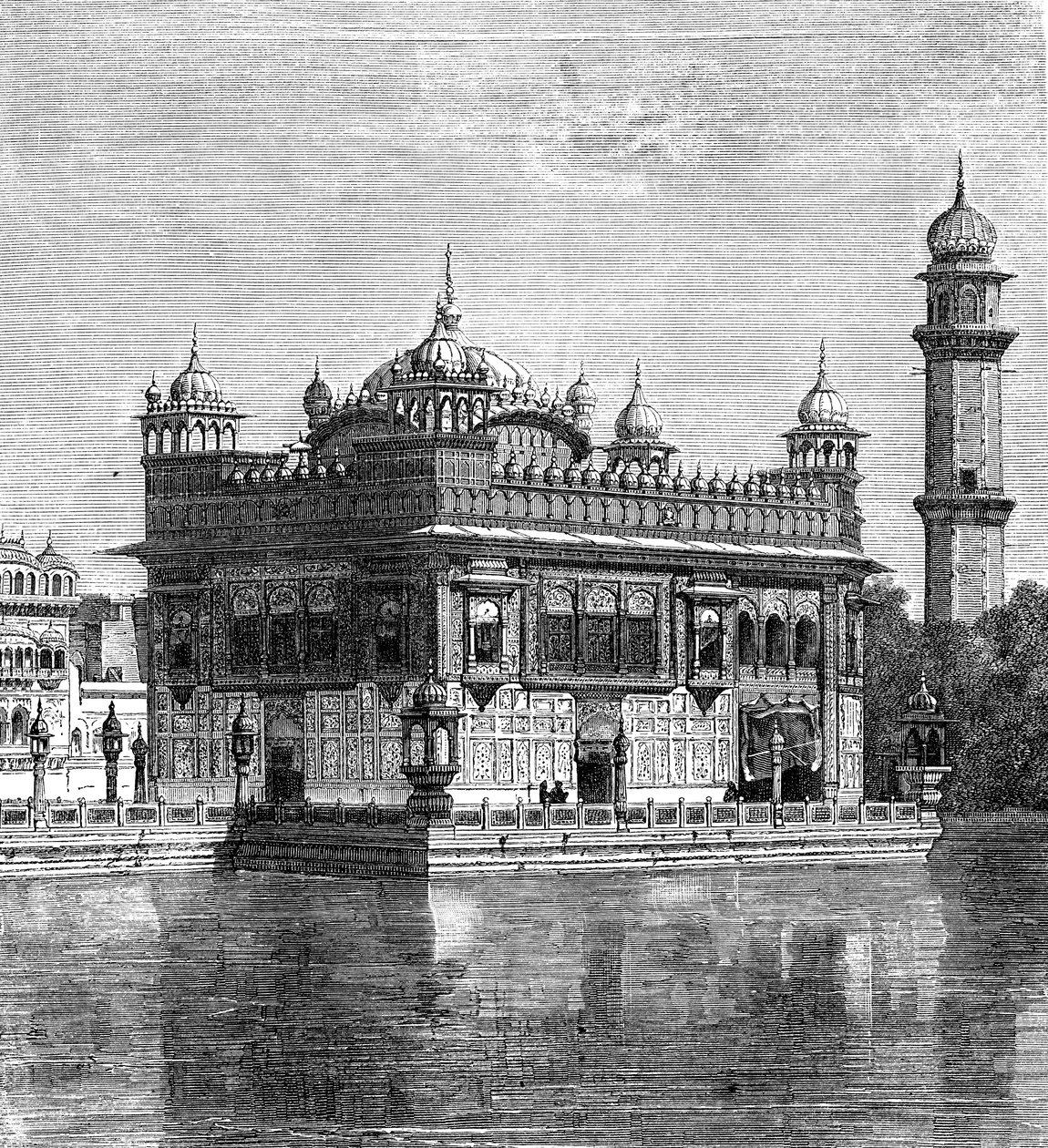 1895年にインドのアムリトサルにある黄金寺院と不死の湖 作： 不明