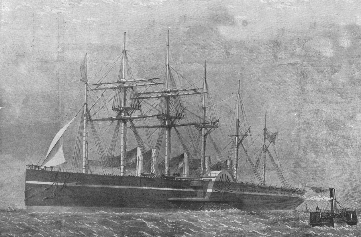 1860年の大東部：1901年6月17日、最初の航海でサウサンプトンを離れる船。 作： 不明