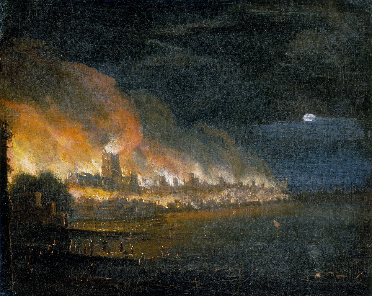 「ロンドンの大火、1666」、c1666 作： 不明