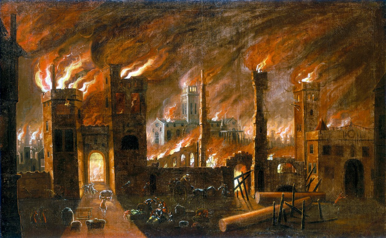 「ロンドンの大火、1666」、c1675 作： 不明