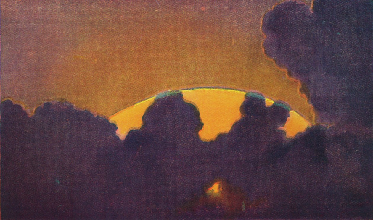 夕暮れ時の緑の閃光、大気によって屈折した希少なプリズム色、c1935 作： 不明