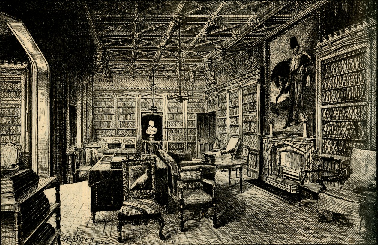 アボッツフォードの図書館、1882年。 作： 不明