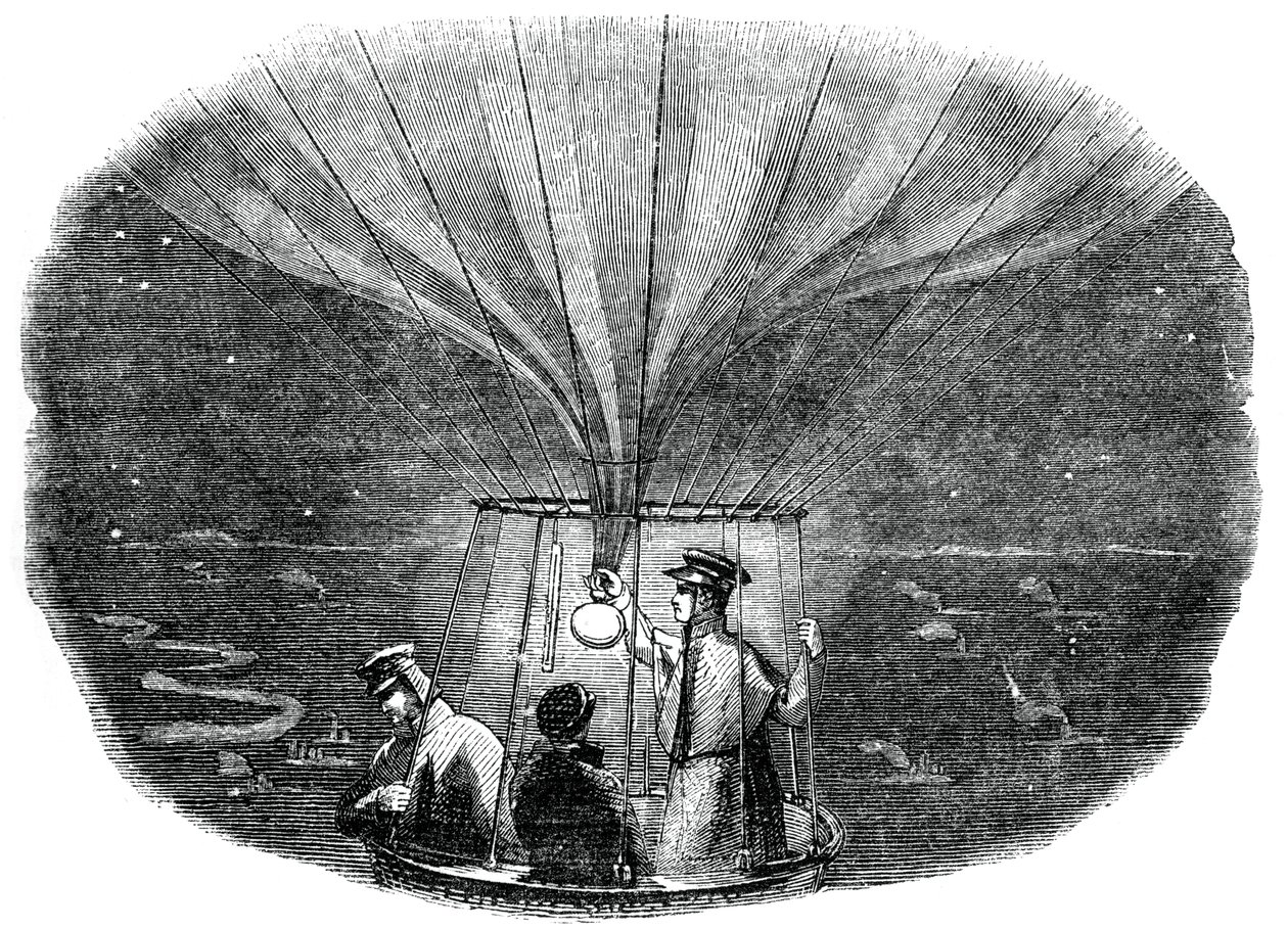 夜、1836年、1886年にリエージュを通過するナッソー風船 作： 不明