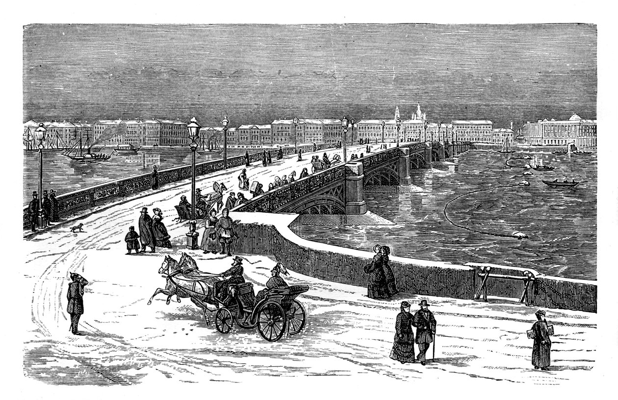 ネバ川を渡るニコライ橋、サンクトペテルブルク、ロシア、c1888 作： 不明