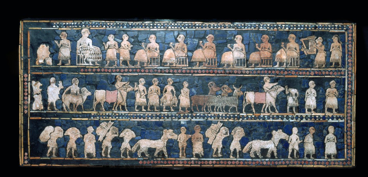 イラク南部、ウルの旗の「平和」側、紀元前 2600 ～ 2400 年頃 作： 不明