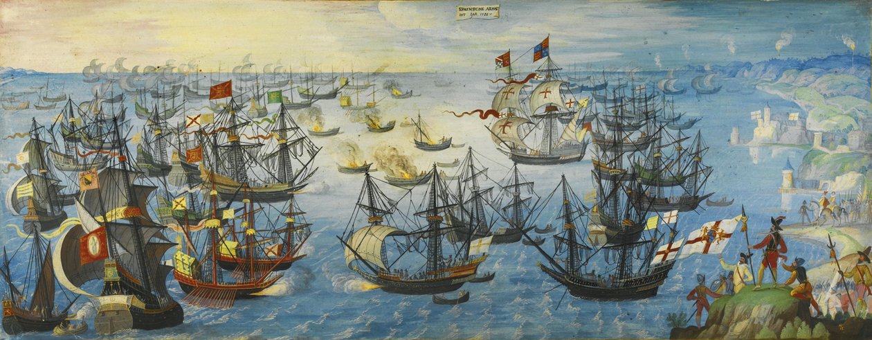 イングランド南海岸沖のスペイン無敵艦隊、1588年 作： 不明