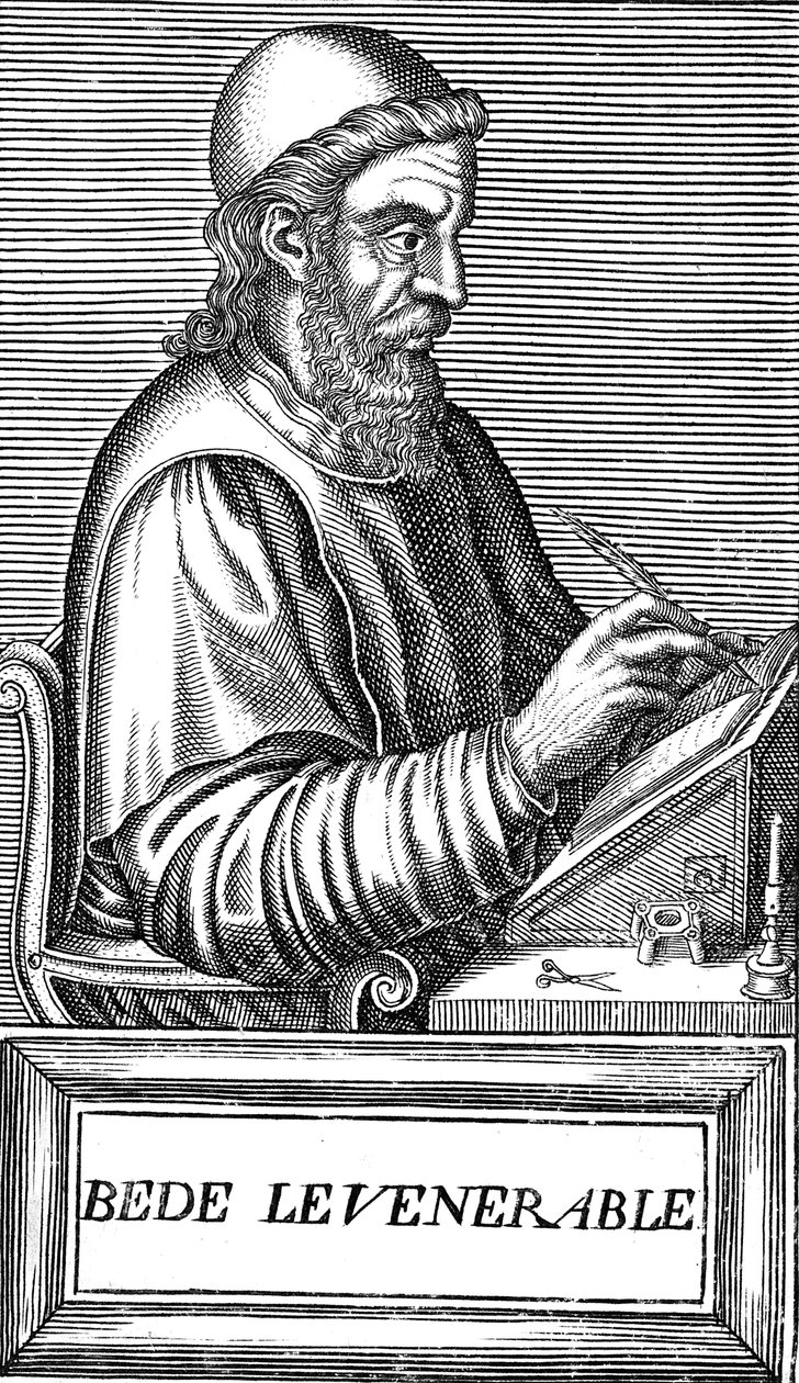 The Venerable Bede c673-735、アングロサクソンの神学者、学者および歴史家、c1584 作： 不明