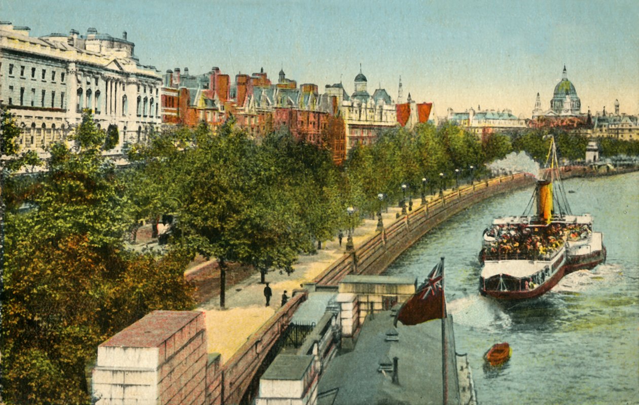 ビクトリア堤防、テムズ川の蒸気船、ロンドン、c1910。